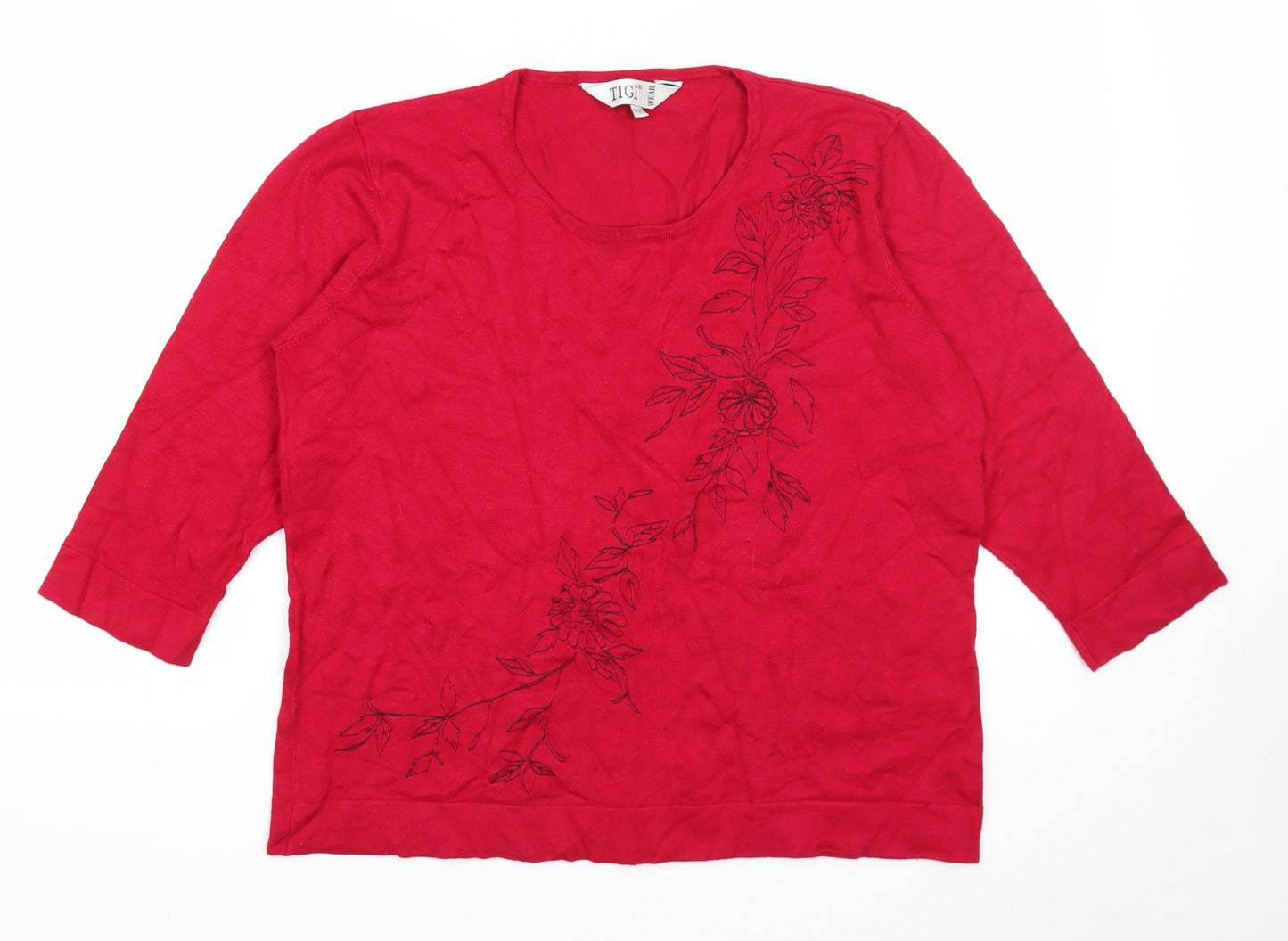 Tigi Wear Womens Red Roll Neck Floral Viscose Pullover Jumper Size 18