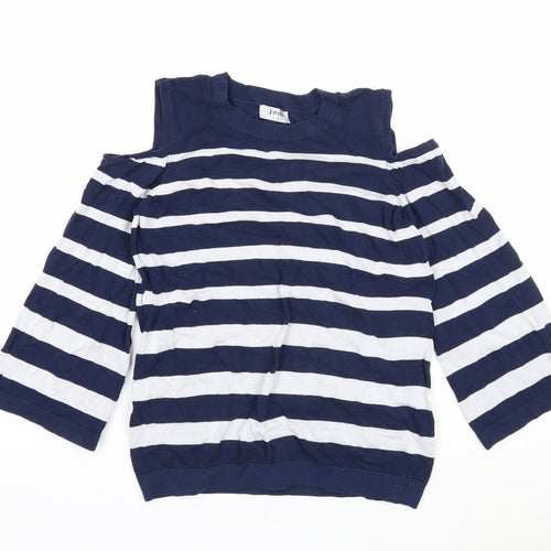 Soon Womens Blue Round Neck Striped Viscose Pullover Jumper Size 8 - Cold Shoulder
