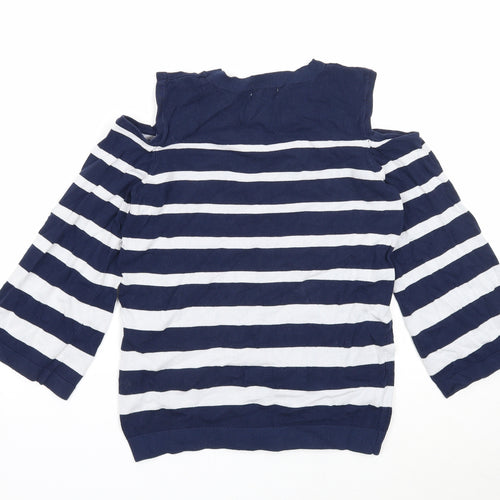 Soon Womens Blue Round Neck Striped Viscose Pullover Jumper Size 8 - Cold Shoulder