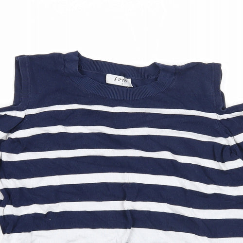 Soon Womens Blue Round Neck Striped Viscose Pullover Jumper Size 8 - Cold Shoulder