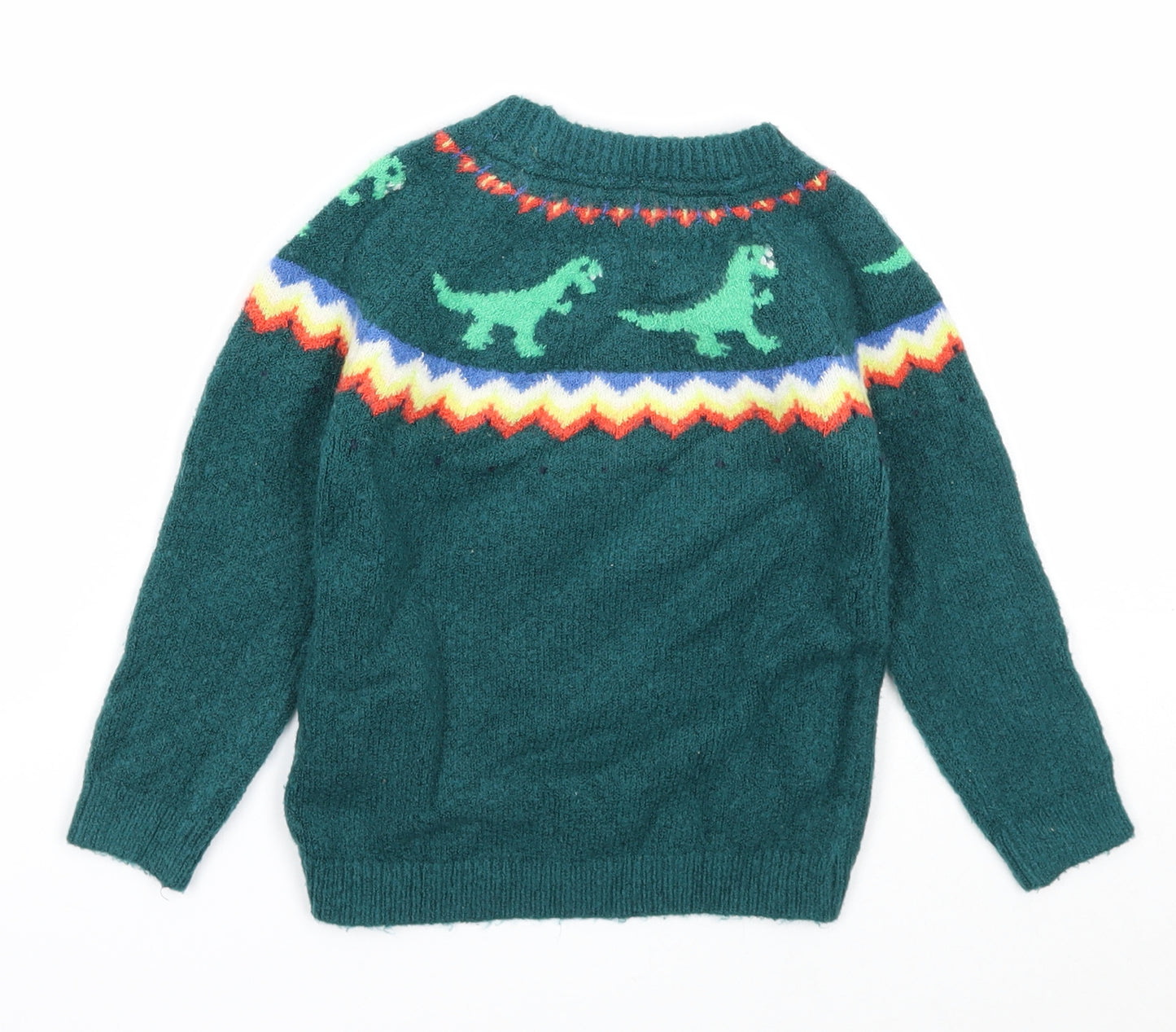 Marks and Spencer Boys Green Round Neck Acrylic Pullover Jumper Size 2-3 Years Pullover