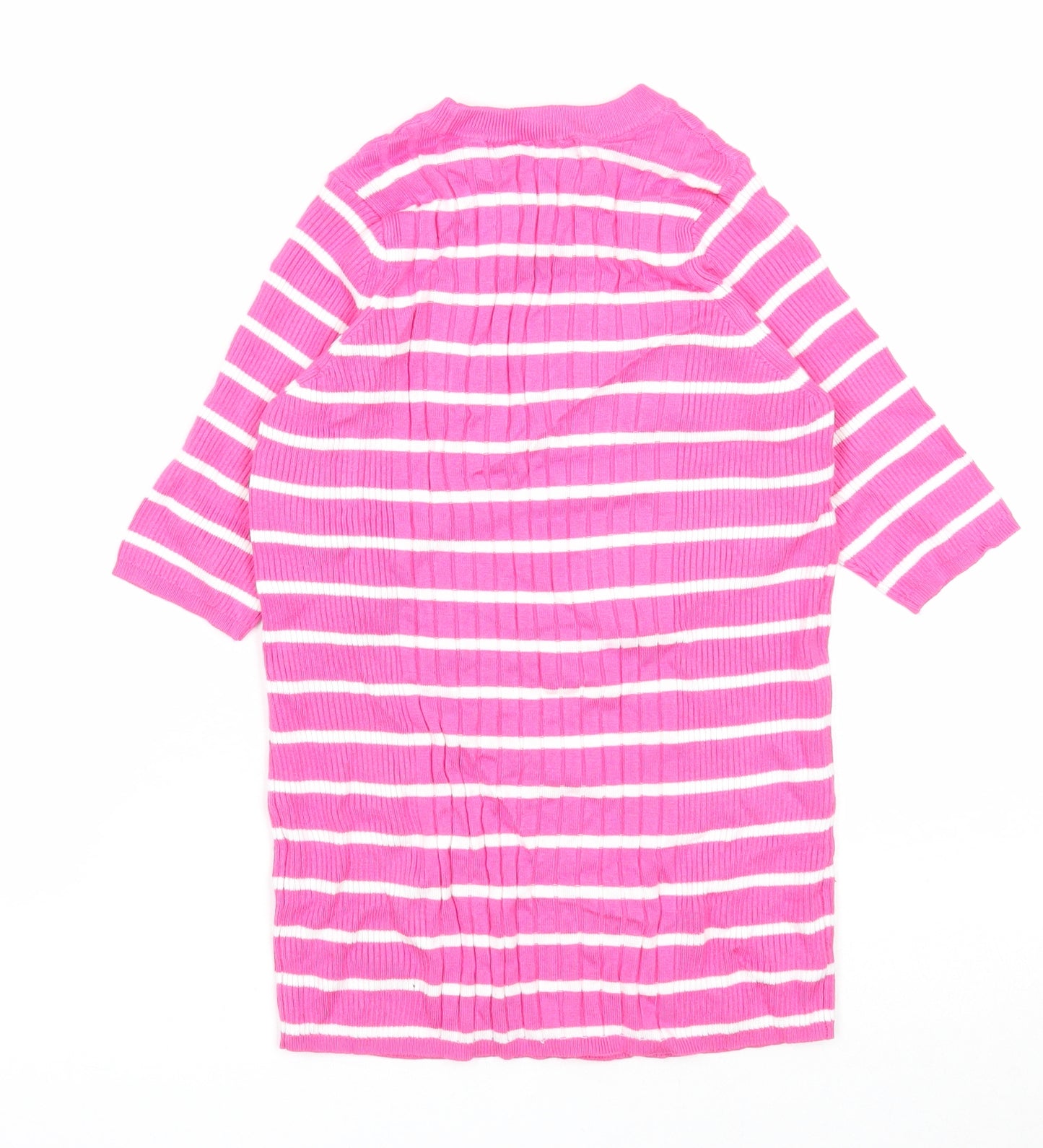 Marks and Spencer Womens Pink Round Neck Striped Viscose Pullover Jumper Size S