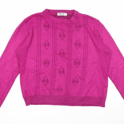 Envy Us Womens Pink Round Neck Acrylic Pullover Jumper Size M