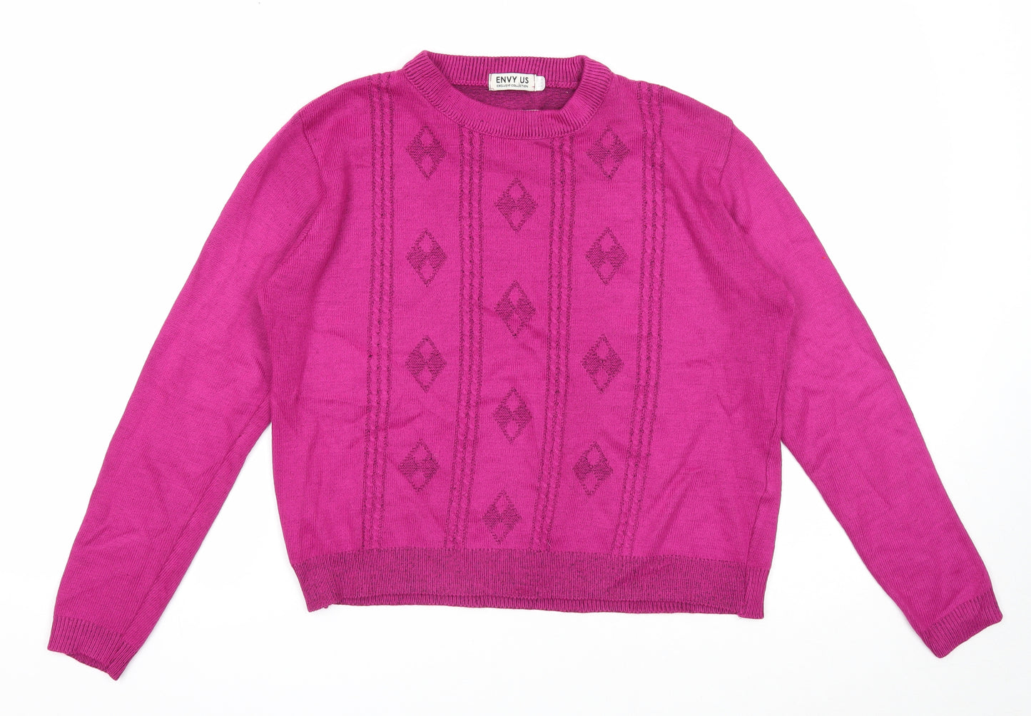 Envy Us Womens Pink Round Neck Acrylic Pullover Jumper Size M