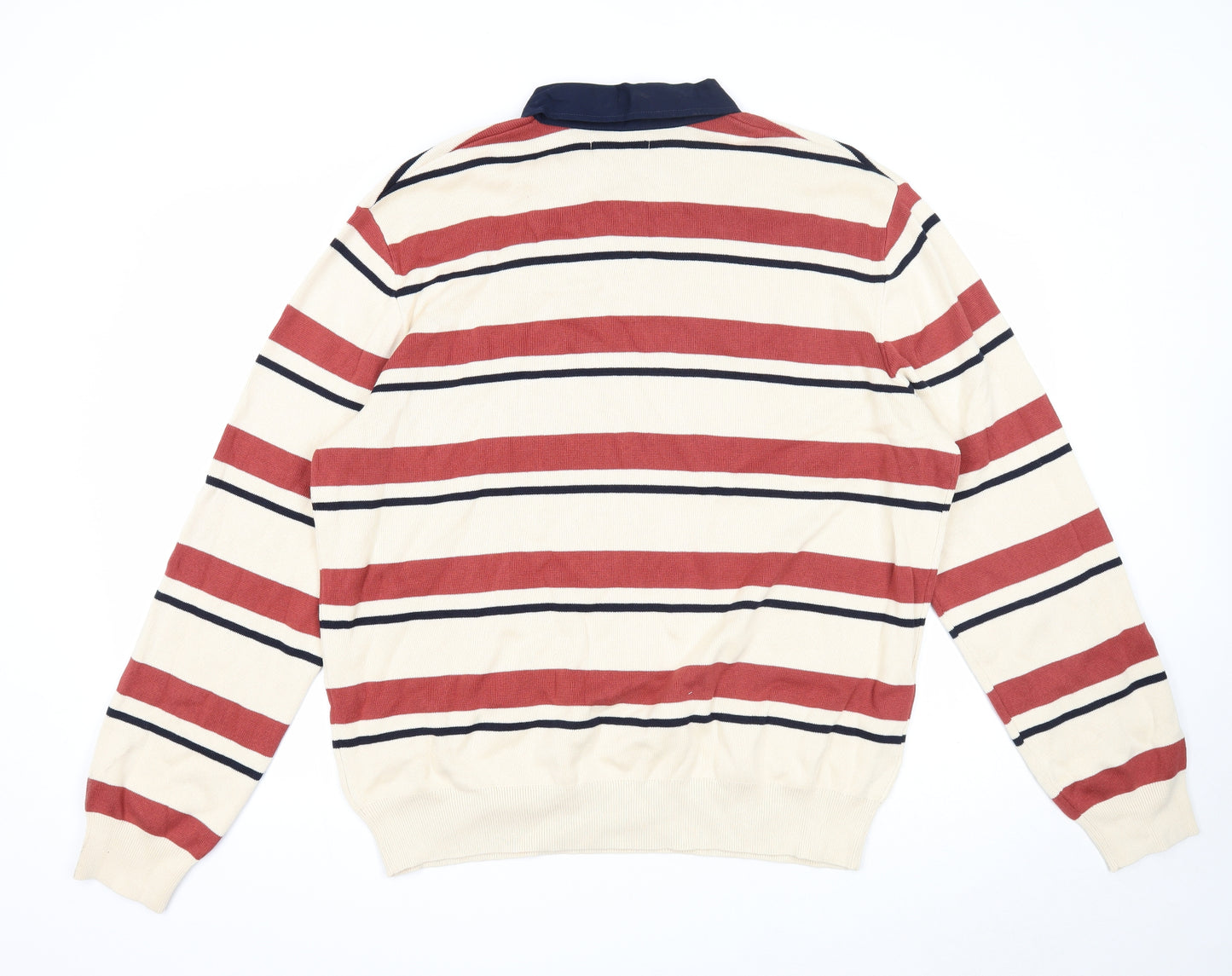 Marks and Spencer Mens Beige Collared Striped Cotton Pullover Jumper Size 3XL