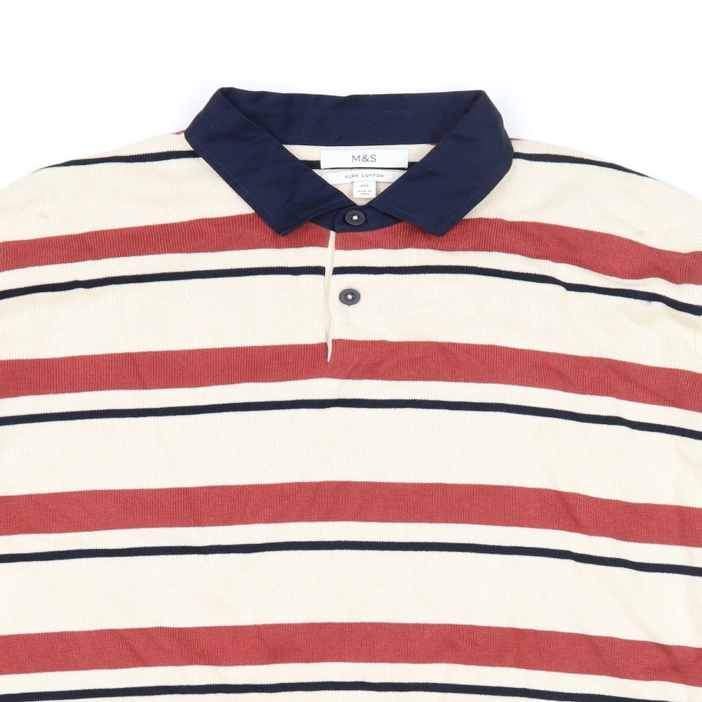 Marks and Spencer Mens Beige Collared Striped Cotton Pullover Jumper Size 3XL