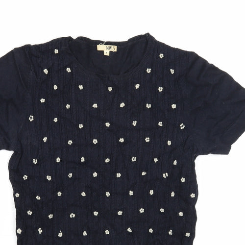 NW3 Womens Black Roll Neck Geometric Cotton Pullover Jumper Size 8 - Floral
