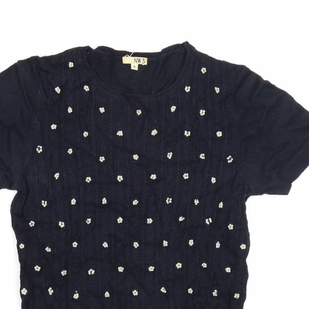 NW3 Womens Black Roll Neck Geometric Cotton Pullover Jumper Size 8 - Floral