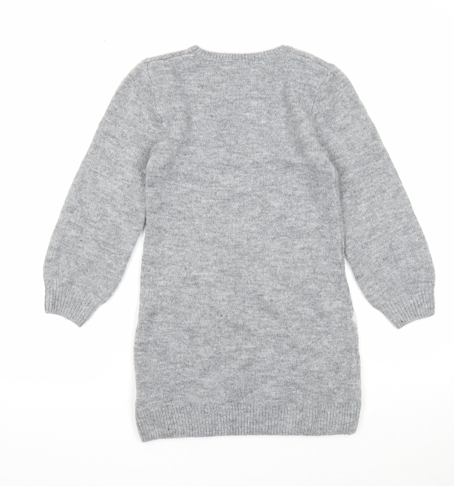 H&M Girls Grey Acrylic Jumper Dress Size 7-8 Years Round Neck Pullover - Christmas