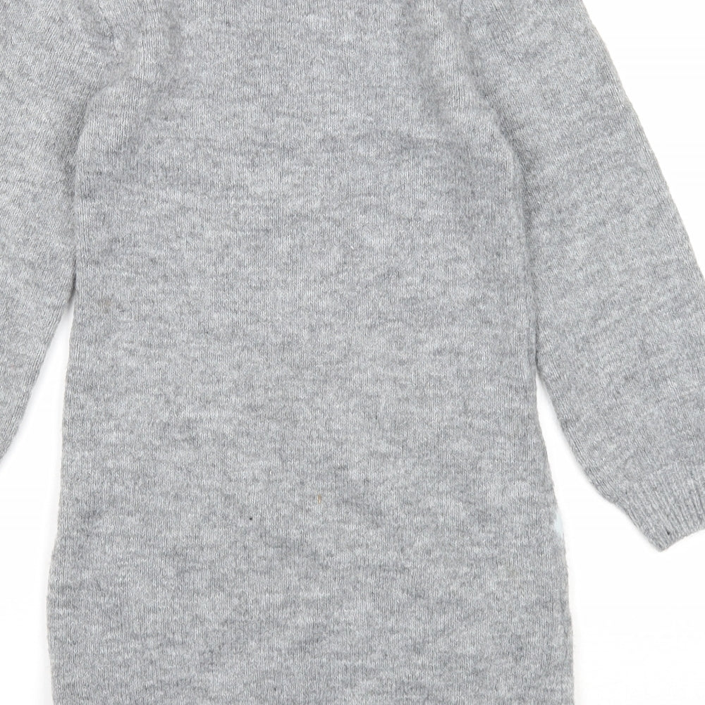 H&M Girls Grey Acrylic Jumper Dress Size 7-8 Years Round Neck Pullover - Christmas