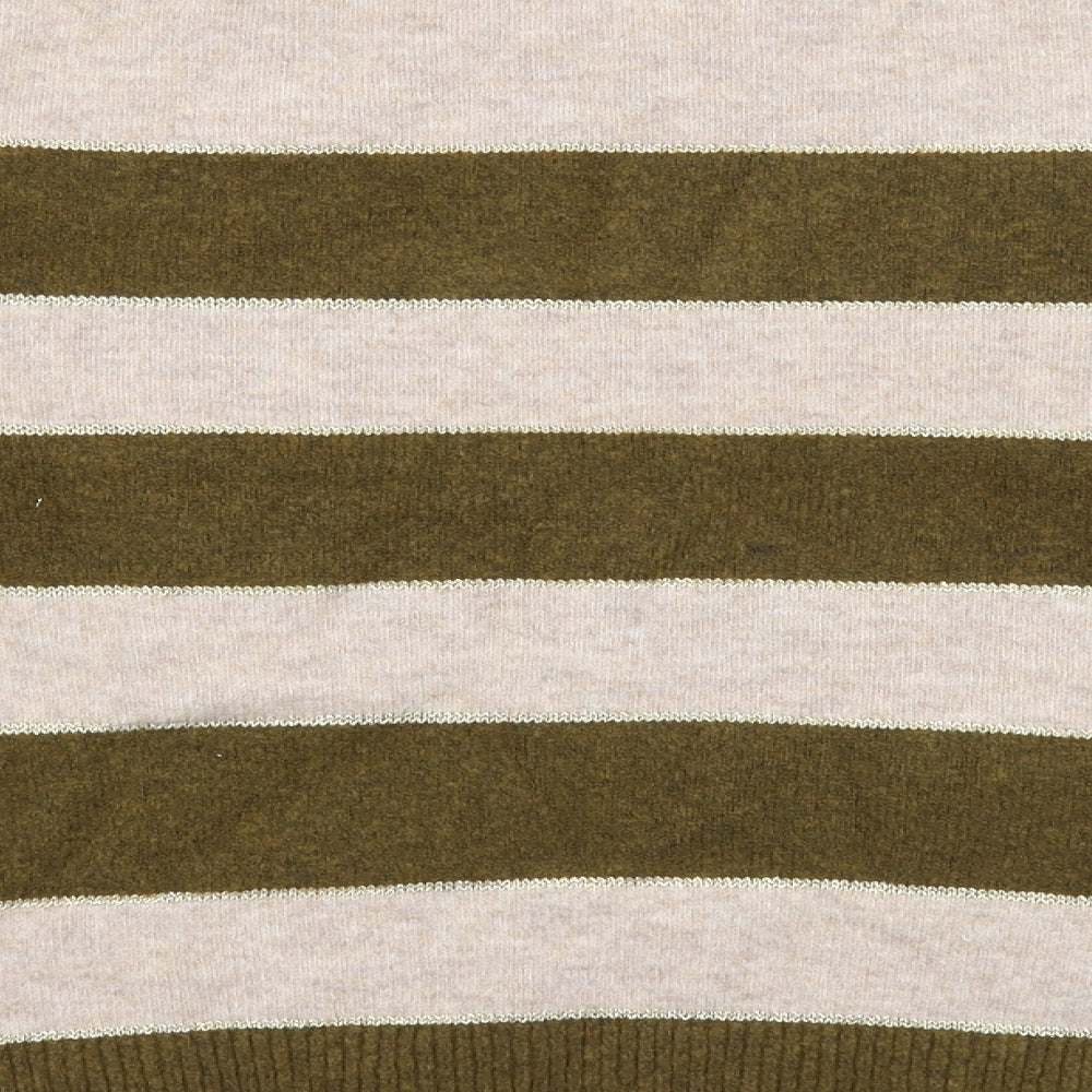 NEXT Womens Beige Roll Neck Striped Polyester Pullover Jumper Size M