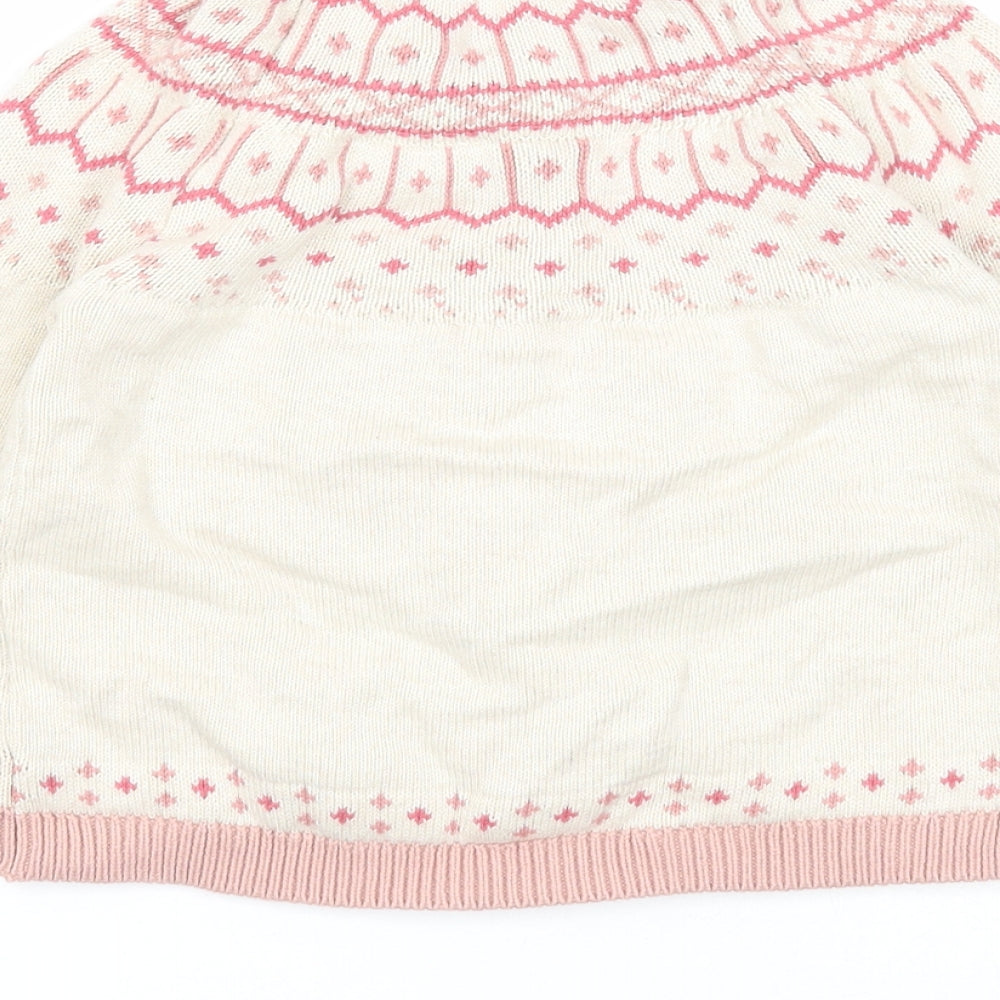 NEXT Girls Beige Round Neck Fair Isle Cotton Cardigan Jumper Size 6-7 Years Button - Christmas Rudolph Robin