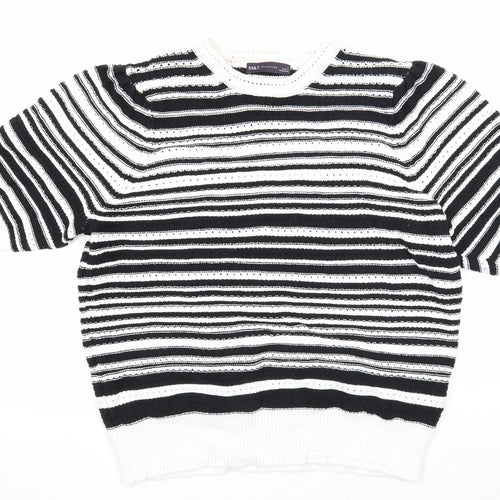 Marks and Spencer Womens White Round Neck Striped Cotton Pullover Jumper Size L