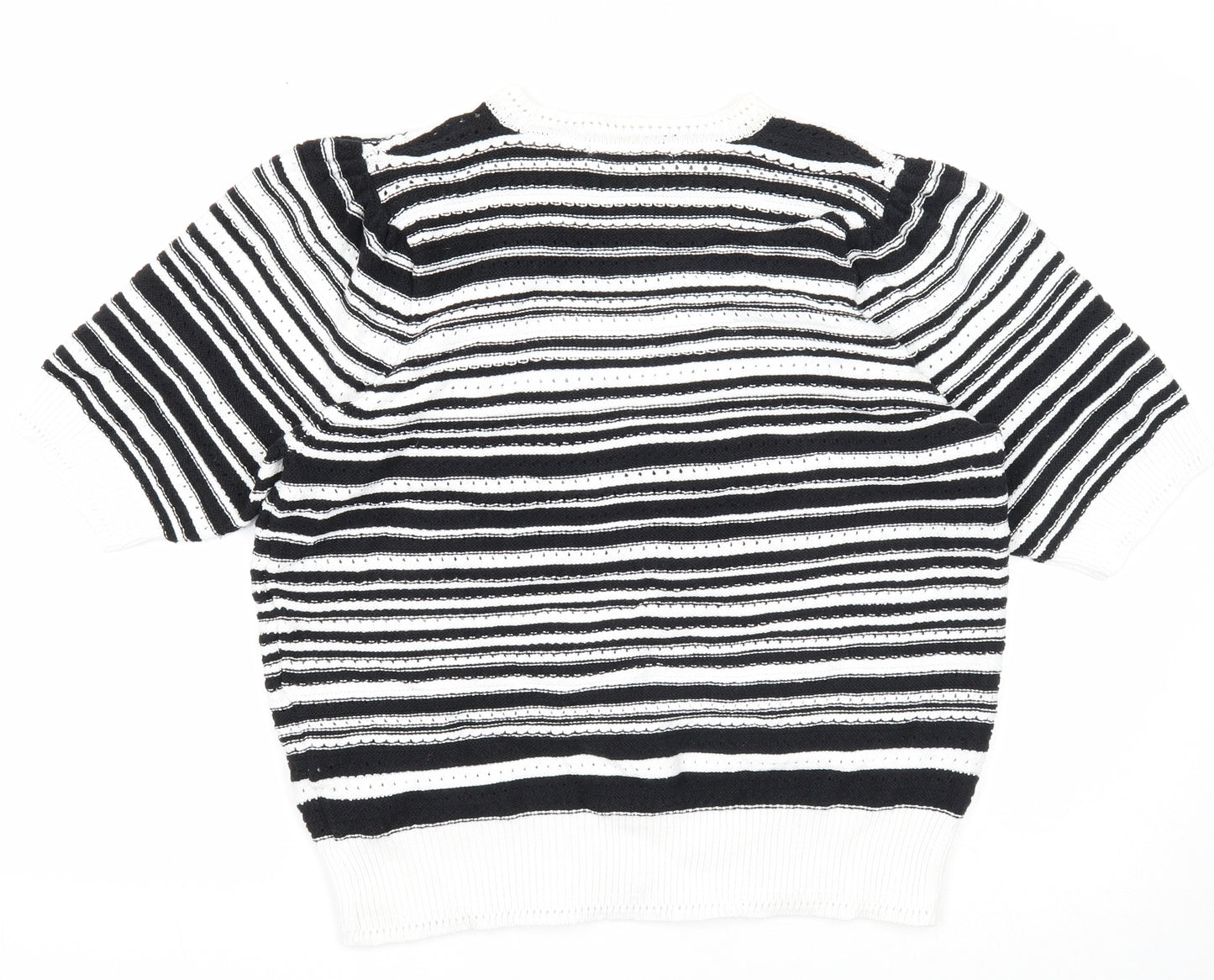 Marks and Spencer Womens White Round Neck Striped Cotton Pullover Jumper Size L