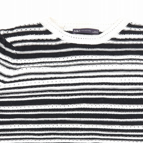 Marks and Spencer Womens White Round Neck Striped Cotton Pullover Jumper Size L