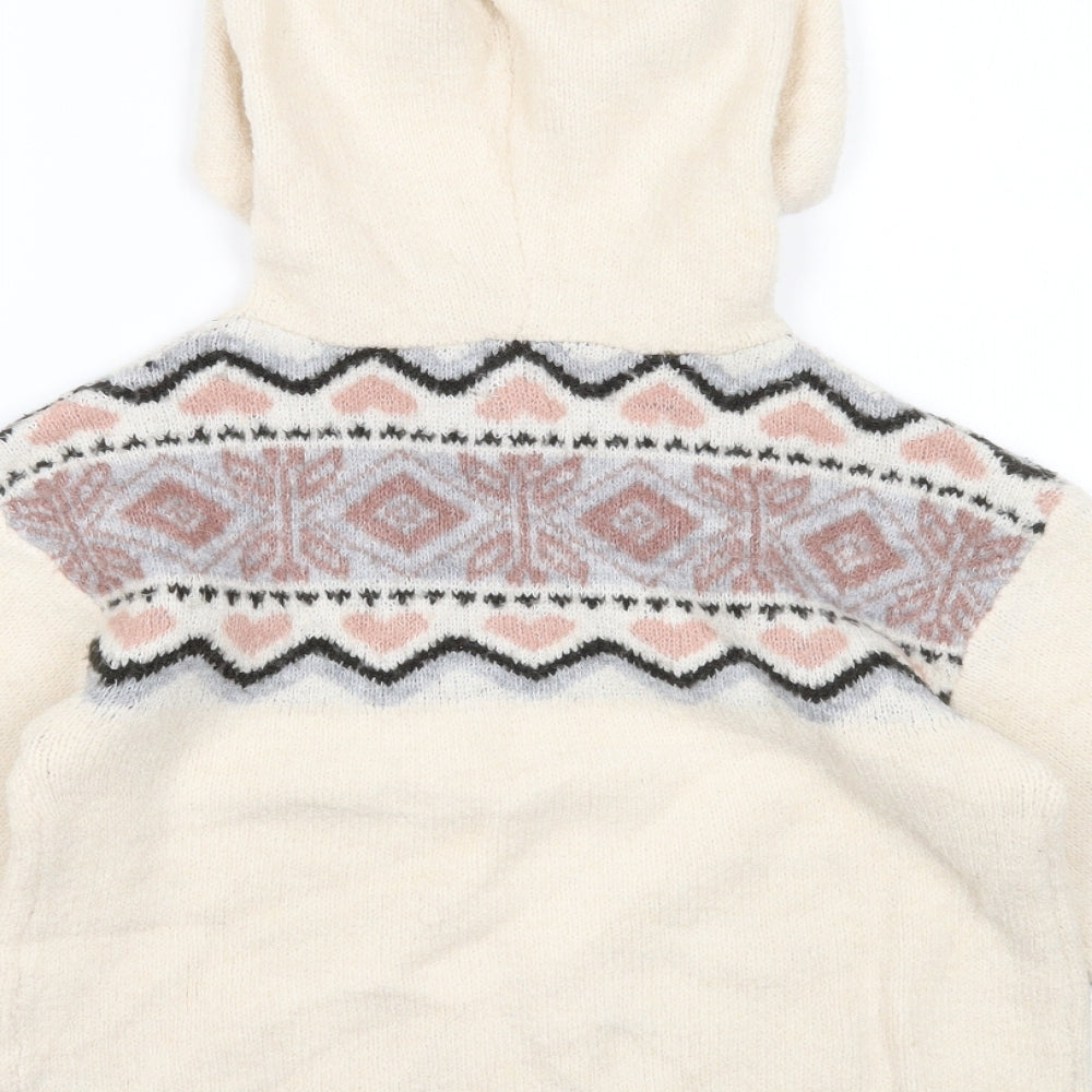 River Island Girls Beige Round Neck Fair Isle Polyester Pullover Jumper Size 7-8 Years Pullover