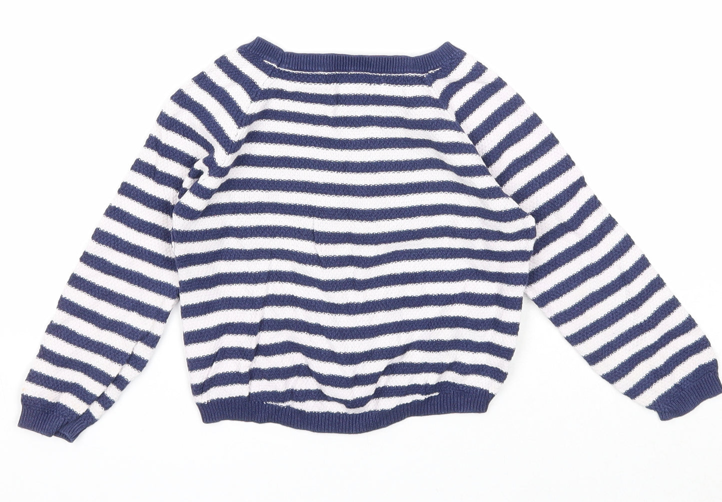 George Girls Blue Round Neck Striped Cotton Pullover Jumper Size 2-3 Years Pullover - Happy