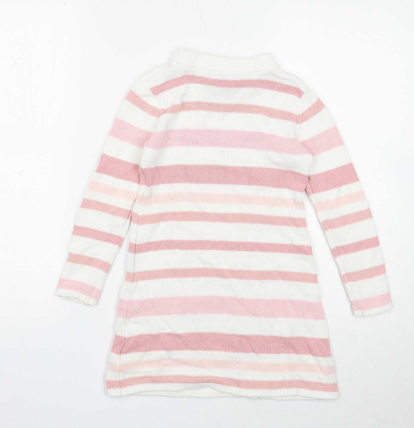 Nula Bug Girls White Striped Cotton Jumper Dress Size 4-5 Years Round Neck Pullover