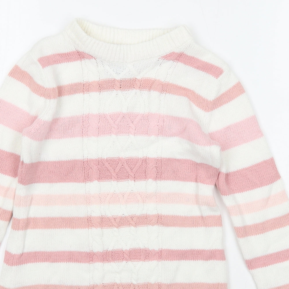Nula Bug Girls White Striped Cotton Jumper Dress Size 4-5 Years Round Neck Pullover
