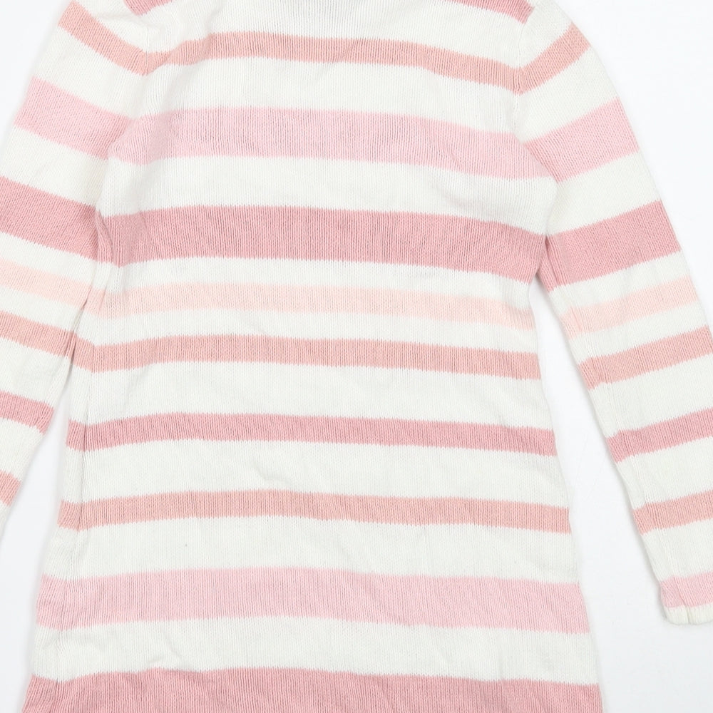 Nula Bug Girls White Striped Cotton Jumper Dress Size 4-5 Years Round Neck Pullover