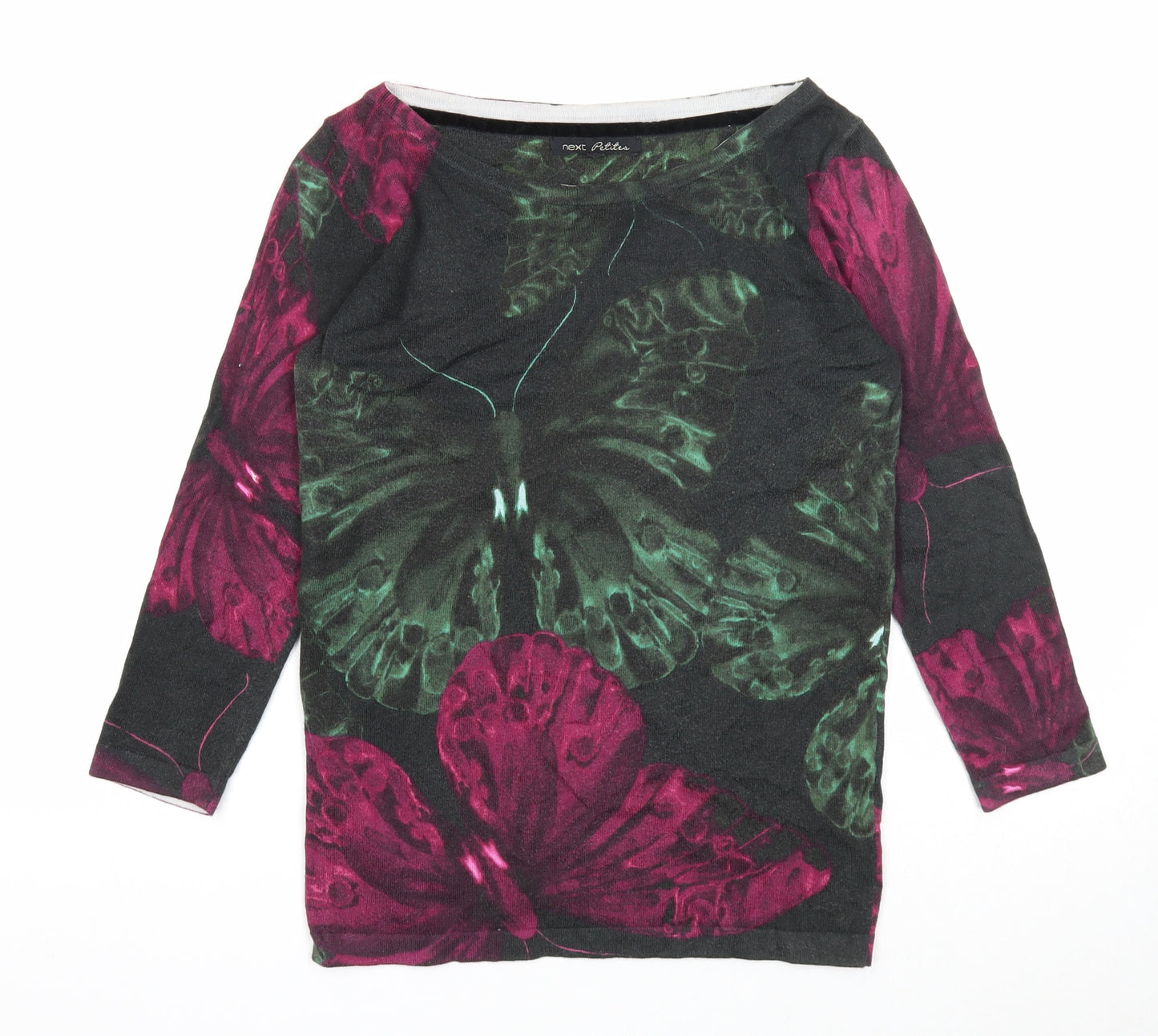 NEXT Womens Green Boat Neck Geometric Cotton Pullover Jumper Size 8 - Butterfly Pattern