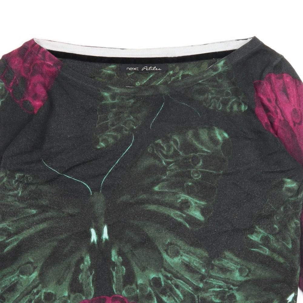 NEXT Womens Green Boat Neck Geometric Cotton Pullover Jumper Size 8 - Butterfly Pattern