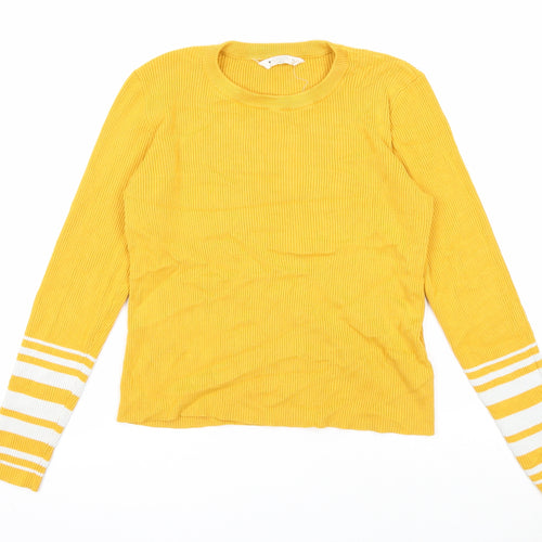 Candy Couture Girls Yellow Round Neck Striped Viscose Pullover Jumper Size 15 Years Pullover