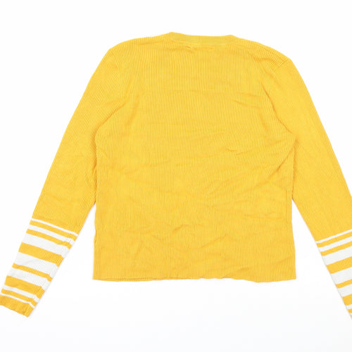 Candy Couture Girls Yellow Round Neck Striped Viscose Pullover Jumper Size 15 Years Pullover