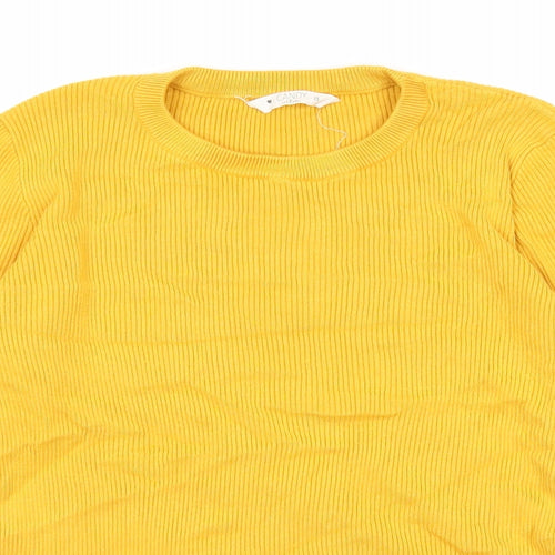 Candy Couture Girls Yellow Round Neck Striped Viscose Pullover Jumper Size 15 Years Pullover