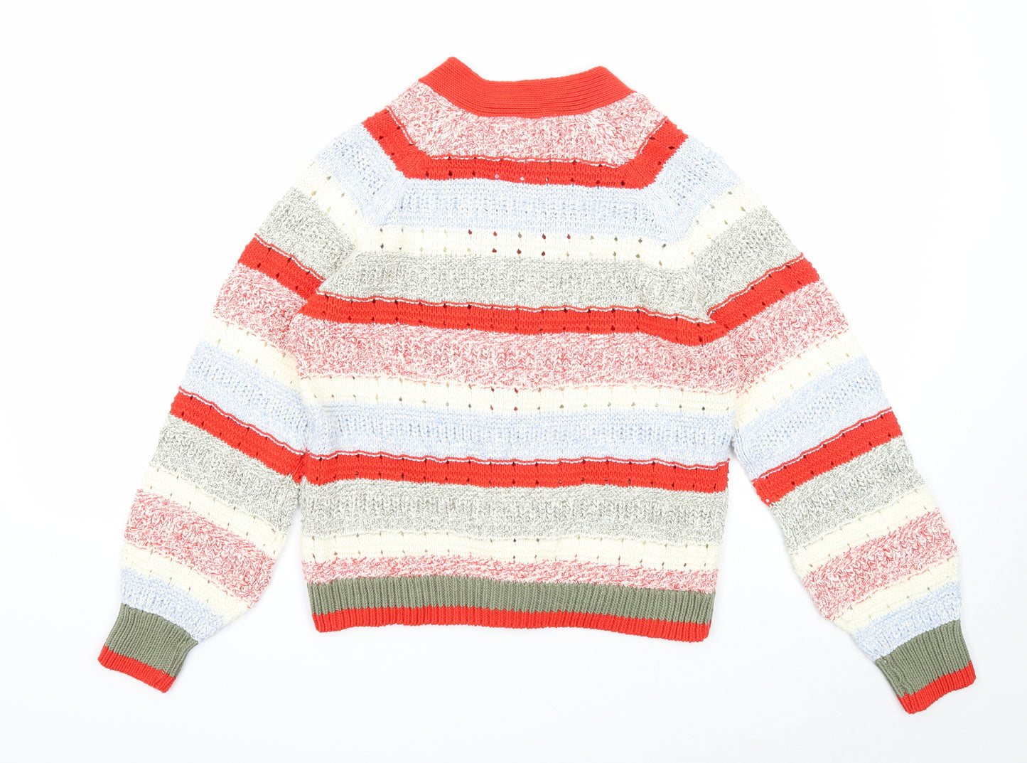 Per Una Womens Multicoloured V-Neck Striped Cotton Cardigan Jumper Size 12