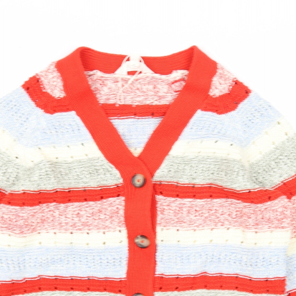 Per Una Womens Multicoloured V-Neck Striped Cotton Cardigan Jumper Size 12
