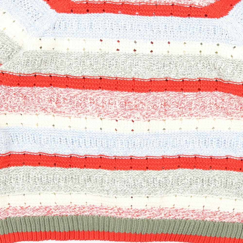 Per Una Womens Multicoloured V-Neck Striped Cotton Cardigan Jumper Size 12