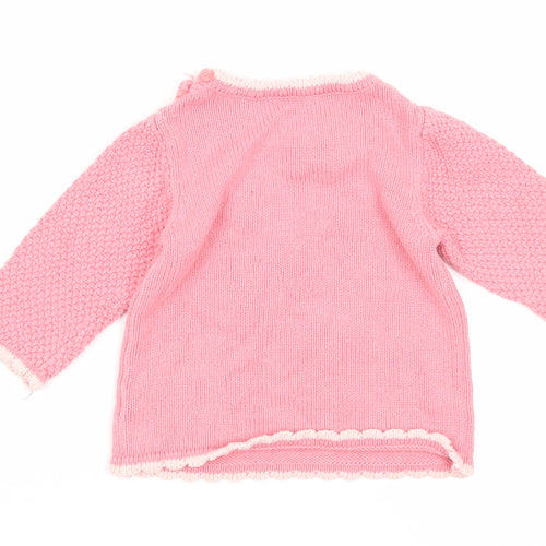 Preworn Girls Pink Cotton Pullover Jumper Size 6-9 Months Button - Owl