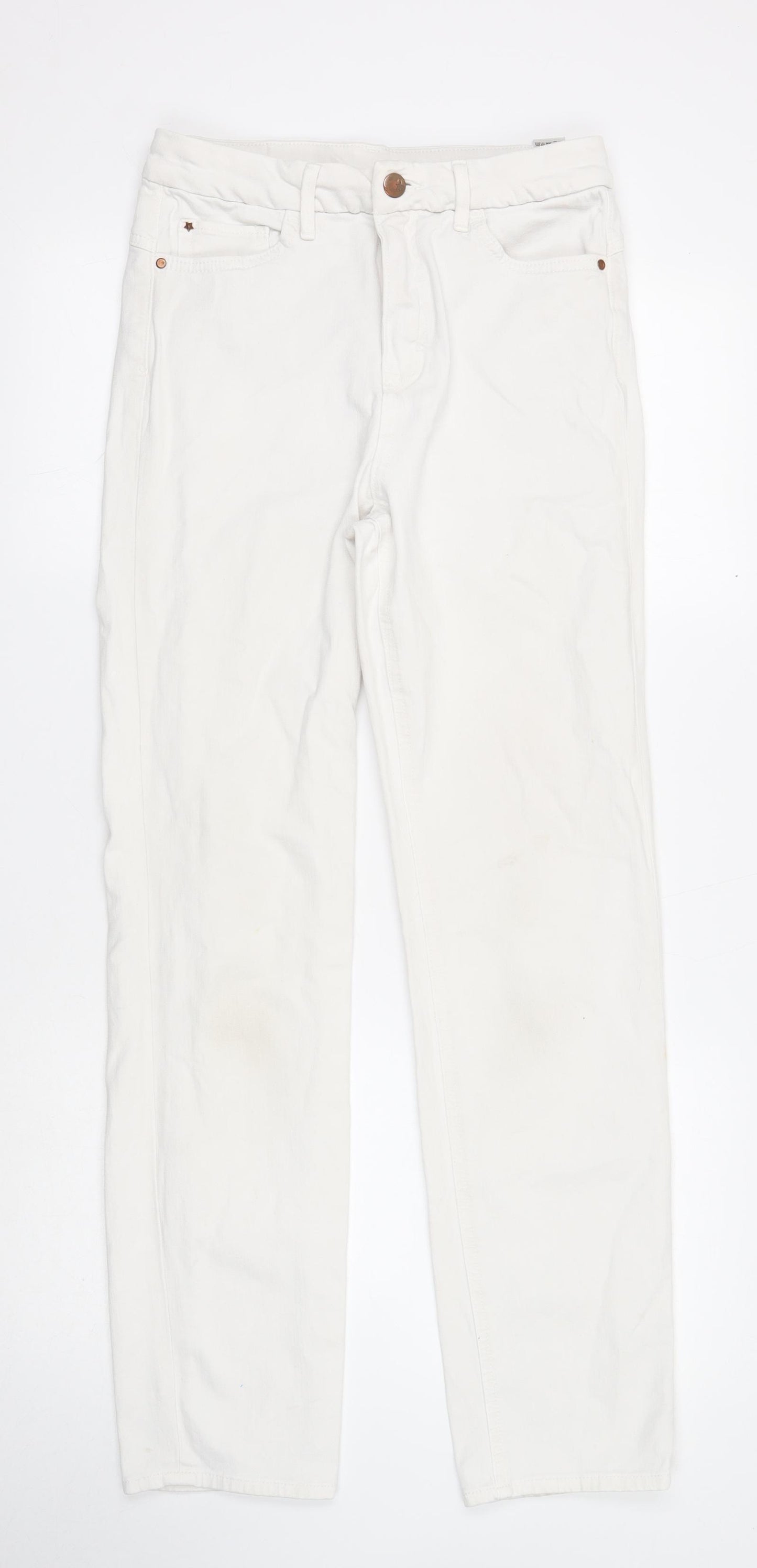 Marks and Spencer Womens White Cotton Straight Jeans Size 12 Regular Zip