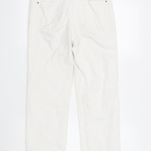 Marks and Spencer Womens White Cotton Straight Jeans Size 12 Regular Zip