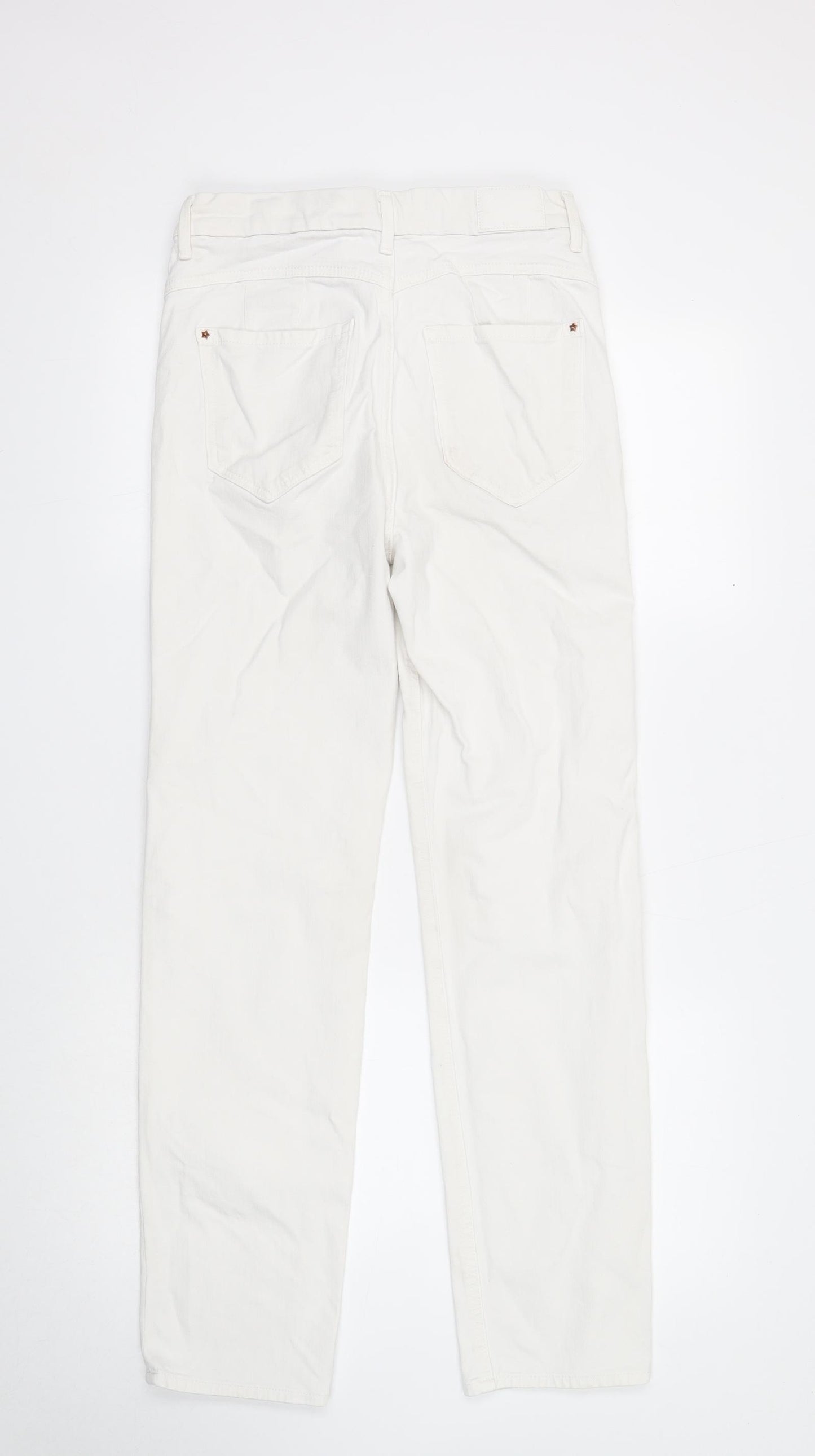 Marks and Spencer Womens White Cotton Straight Jeans Size 12 Regular Zip