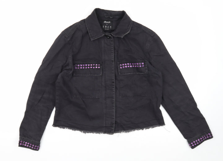 Denim & Co. Womens Black Jacket Size 10 Button