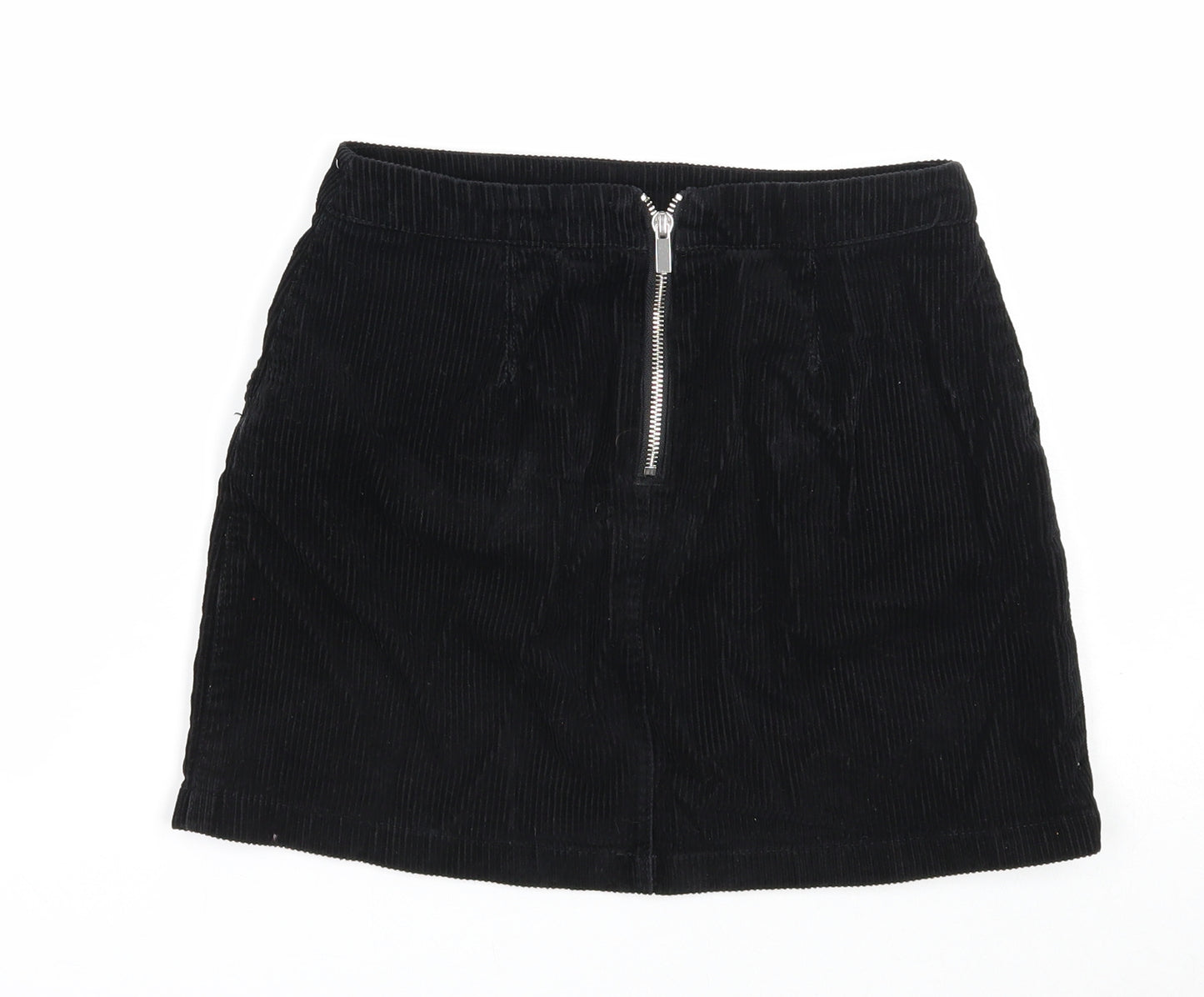 New Look Womens Black Cotton Mini Skirt Size 6 Zip