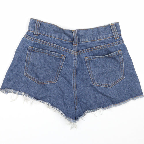 PRETTYLITTLETHING Womens Blue Cotton Cut-Off Shorts Size 4 Regular Zip