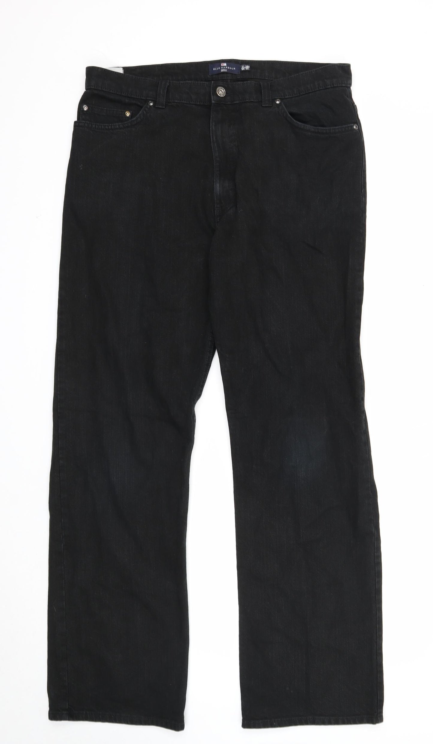 Blue Harbour Mens Black Cotton Straight Jeans Size 36 in L35 in Regular Zip