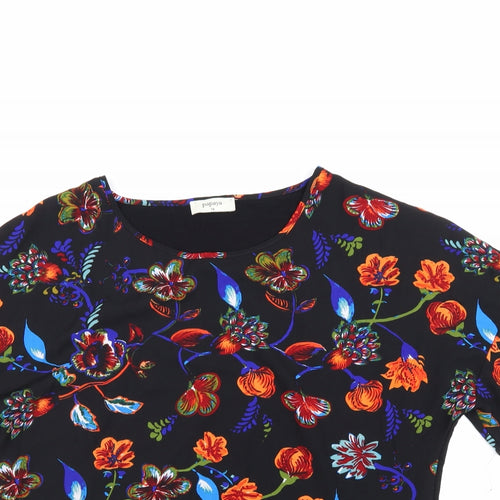 Papaya Womens Black Floral Polyester Basic T-Shirt Size 14 Round Neck