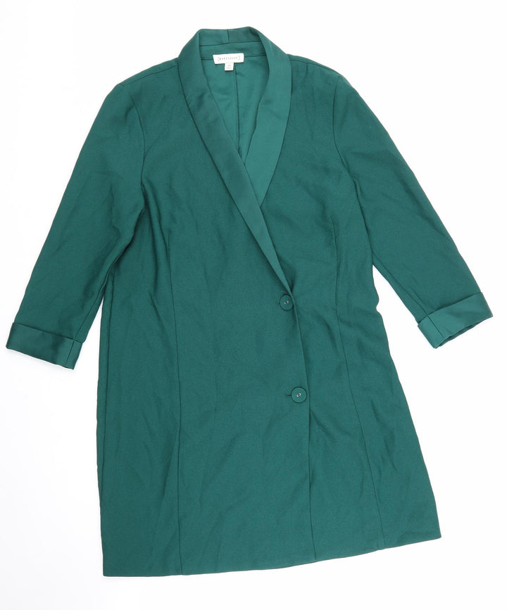 Warehouse Womens Green Overcoat Coat Size 10 Button
