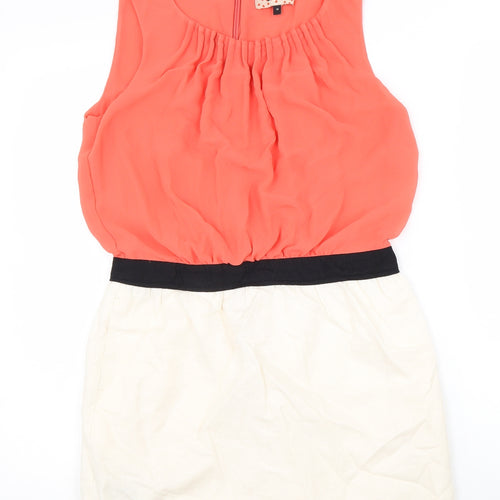 NEXT Womens White Colourblock Polyester Fit & Flare Size 10 Round Neck Zip
