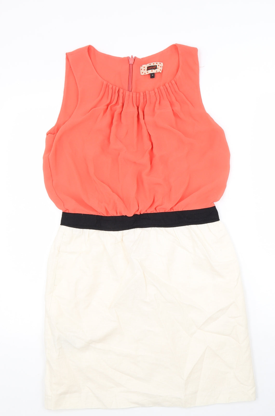NEXT Womens White Colourblock Polyester Fit & Flare Size 10 Round Neck Zip
