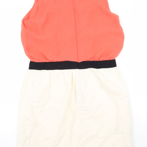 NEXT Womens White Colourblock Polyester Fit & Flare Size 10 Round Neck Zip