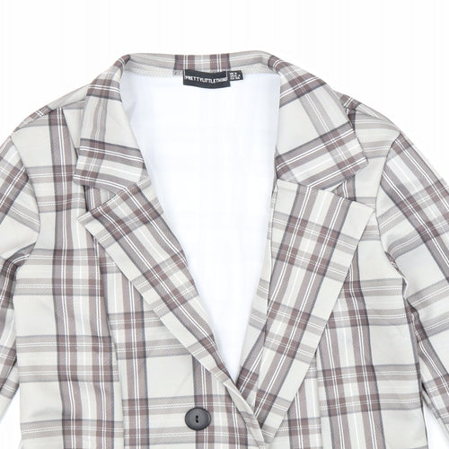 PRETTYLITTLETHING Womens Beige Plaid Jacket Size 8 Button