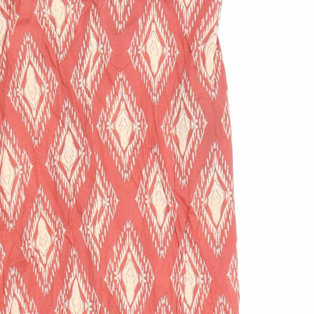 Zara Womens Red Geometric 100% Cotton Jumpsuit One-Piece Size M Zip