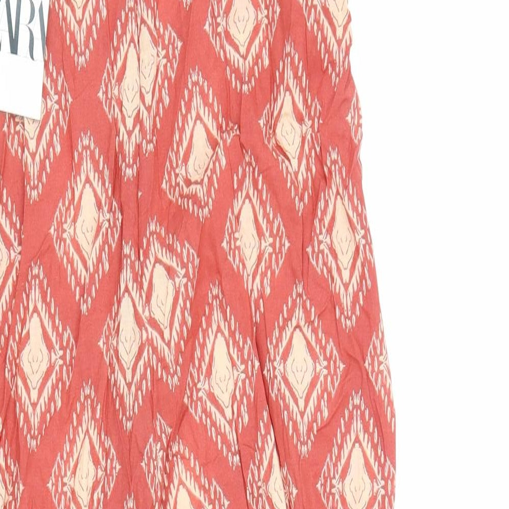 Zara Womens Red Geometric 100% Cotton Jumpsuit One-Piece Size M Zip