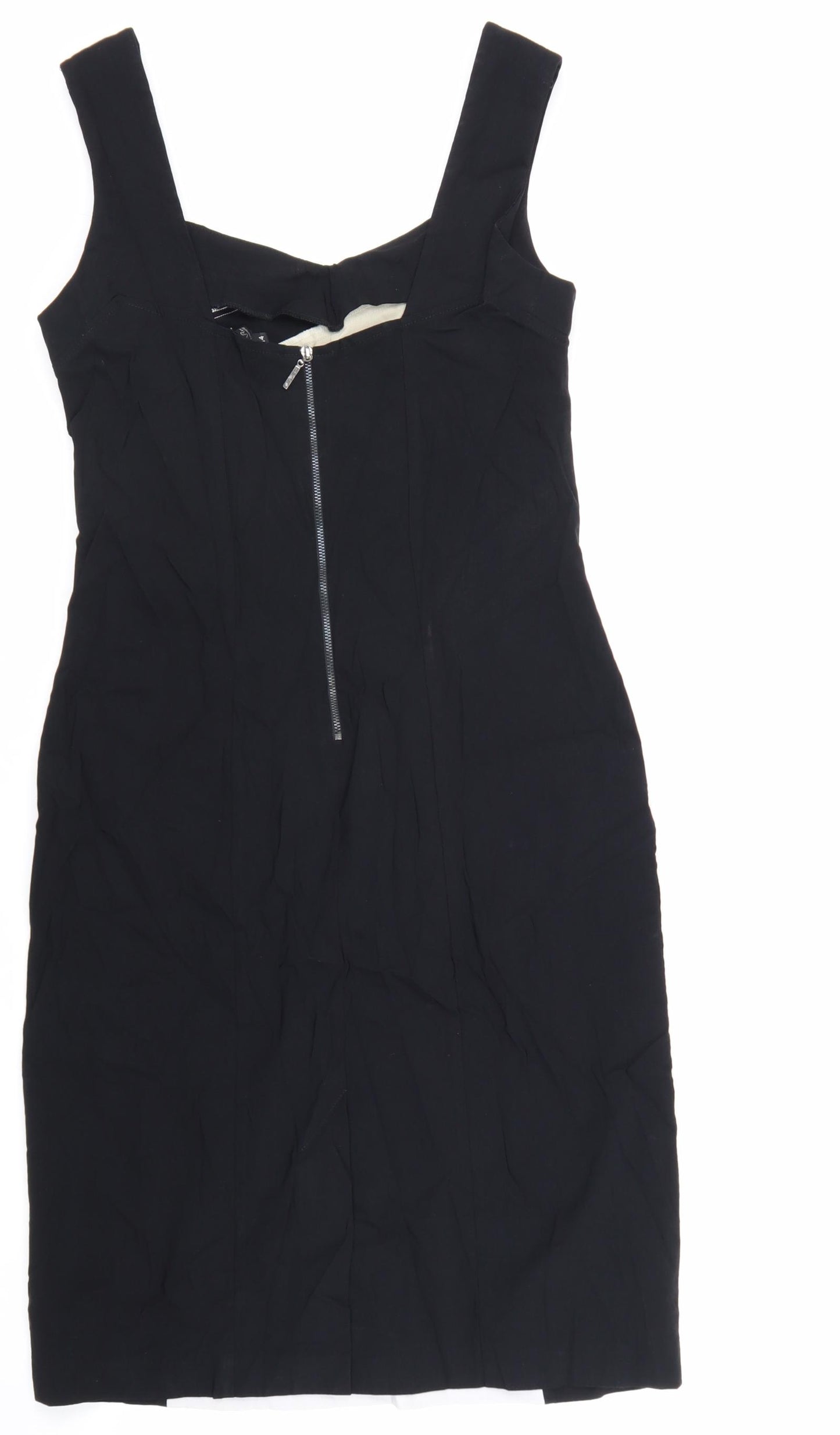Star Womens Black Geometric Viscose Bodycon Size 14 V-Neck Zip