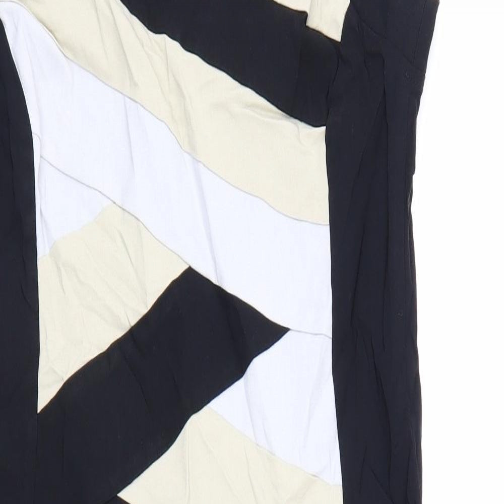 Star Womens Black Geometric Viscose Bodycon Size 14 V-Neck Zip